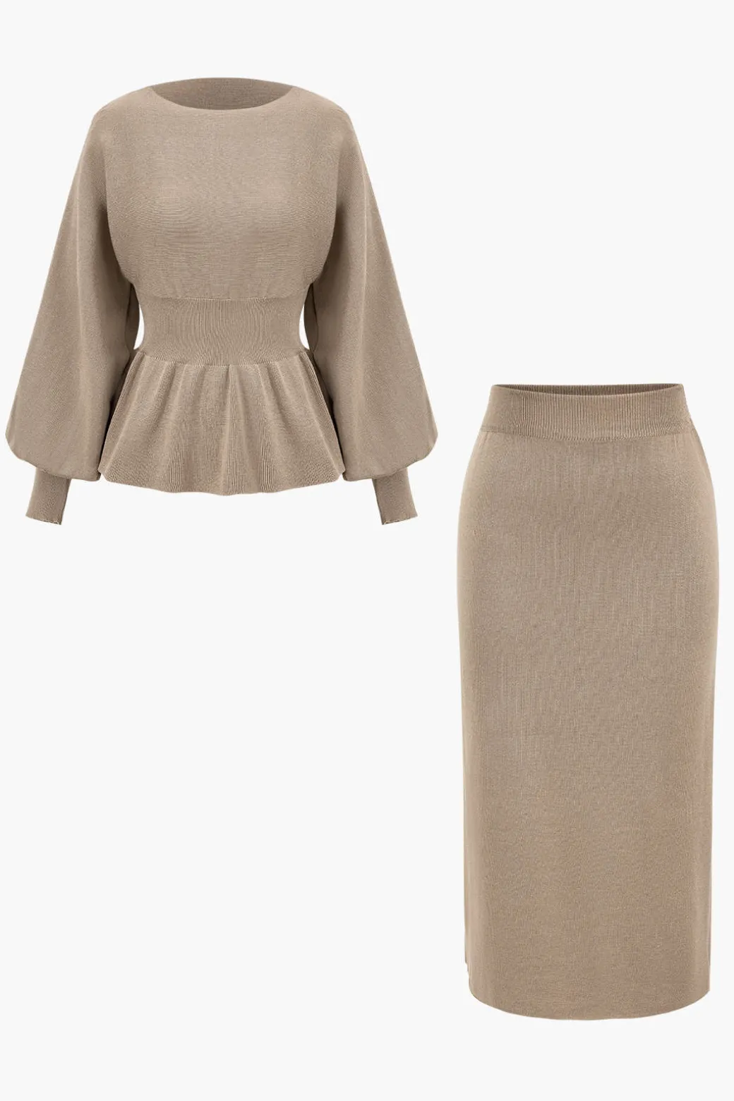 Knit Gigot Sleeve And Skirt Set