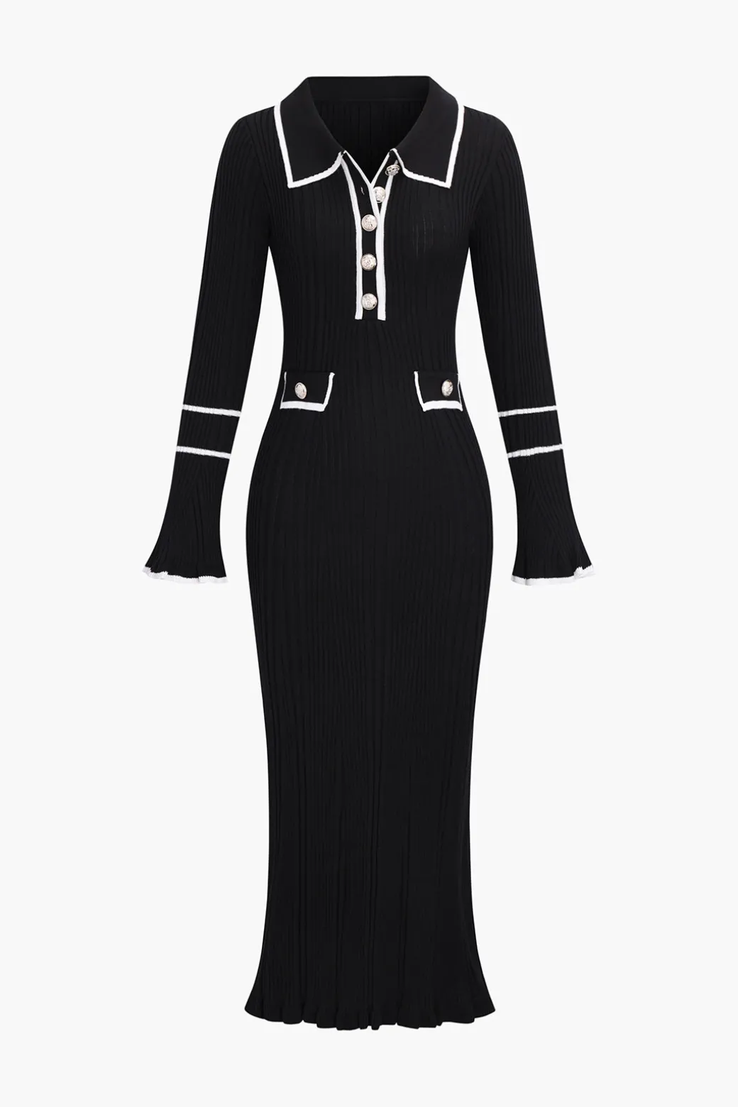 Knit Long Sleeve Button Dress