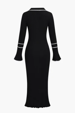 Knit Long Sleeve Button Dress