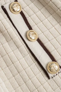 Knit Metallic Button Fake Pocket Long-Sleeve Top And Skirt Set