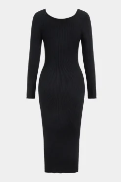 Knit Metallic Button Long Sleeve Dress
