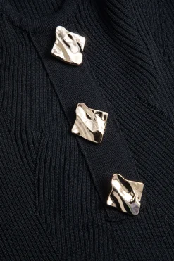 Knit Metallic Button Long Sleeve Dress