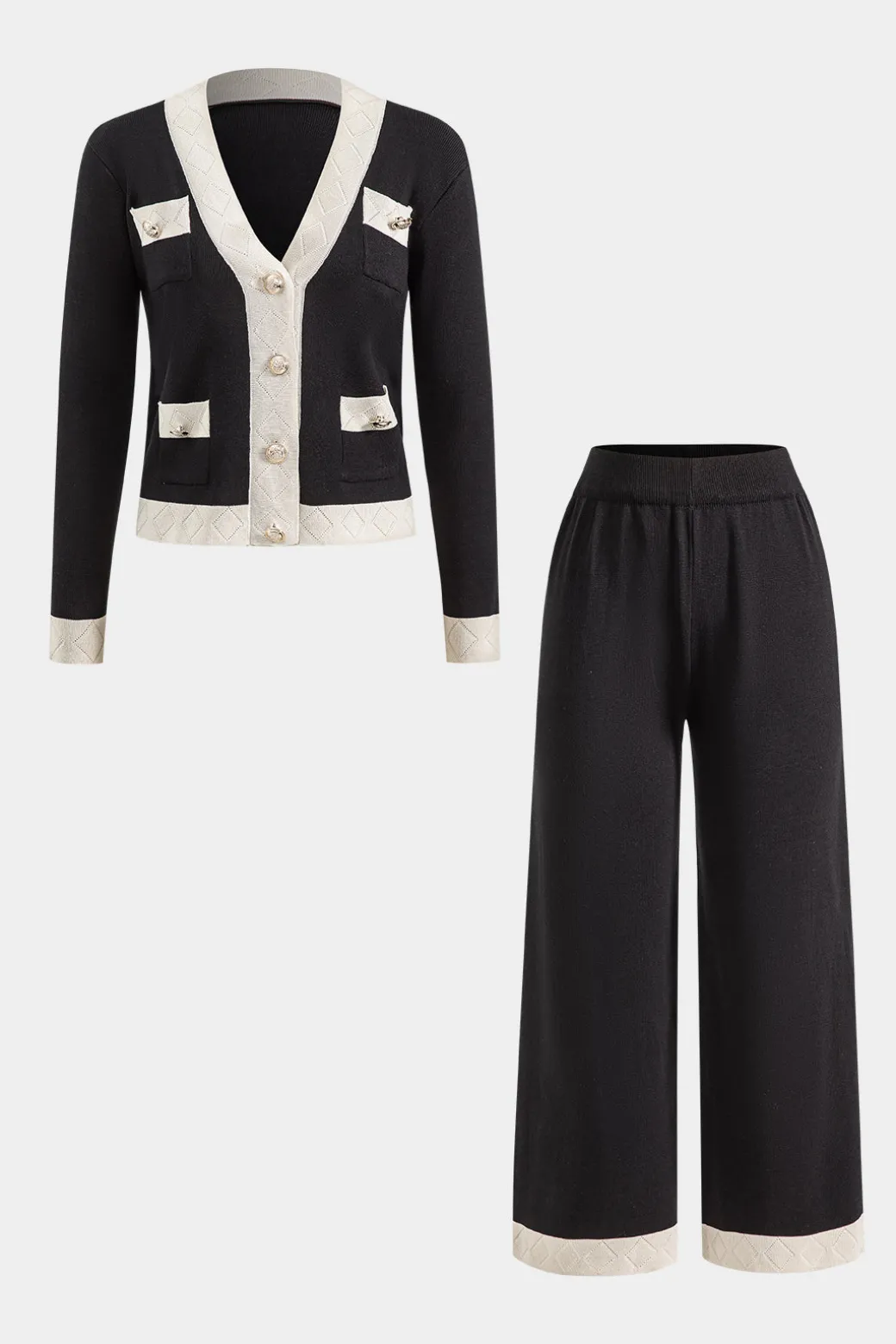 Knit Metallic Button Pocket Top And Pants Set