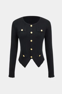 Knit Metallic Button Pocket Top And Trousers Set