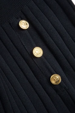 Knit Metallic Button Pocket Top And Trousers Set
