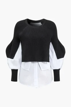 Knit Patchwork Sweater Long-Sleeve Top