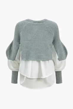 Knit Patchwork Sweater Long-Sleeve Top