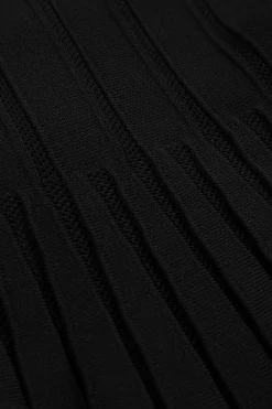 Knit Pleated Crystal Button Long-Sleeve Top