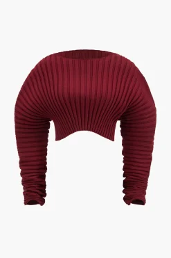Knit Ruched Detail Long-Sleeve Cropped Top