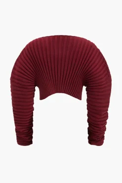 Knit Ruched Detail Long-Sleeve Cropped Top