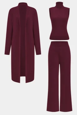 Knit Tank Top And Cardigan And Pants Set