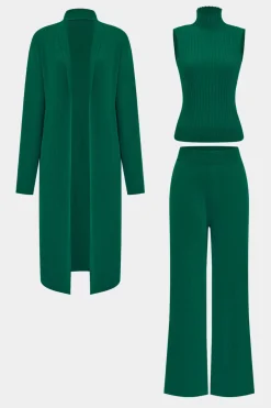 Knit Tank Top And Cardigan And Pants Set