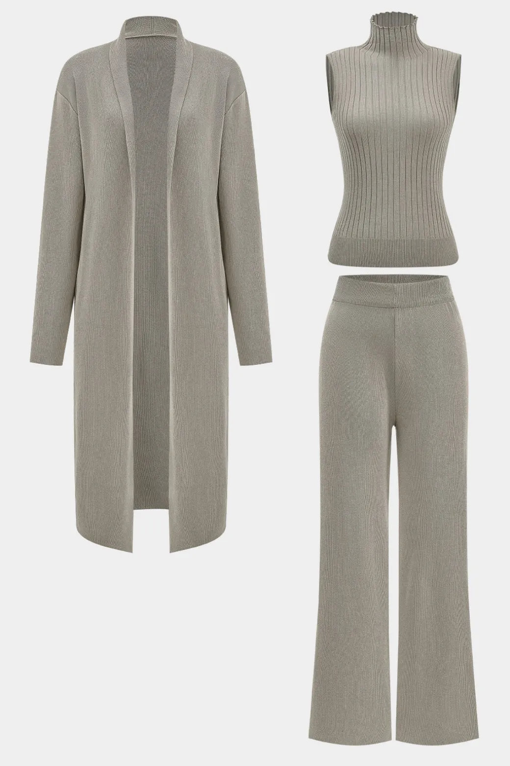 Knit Tank Top And Cardigan And Pants Set