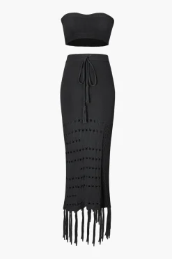 Knit Tube Top And Tassel Hem Skirt Set