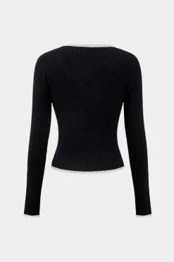 Knit V-Neck Long-Sleeve Top