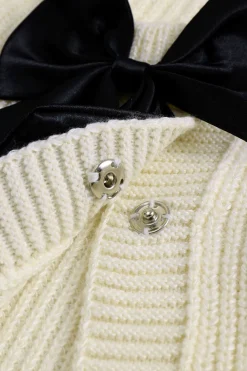Knitted Bow Tie-Up Long-Sleeve Top