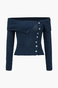 Knitted Button Asymmetrical Long-Sleeve Top