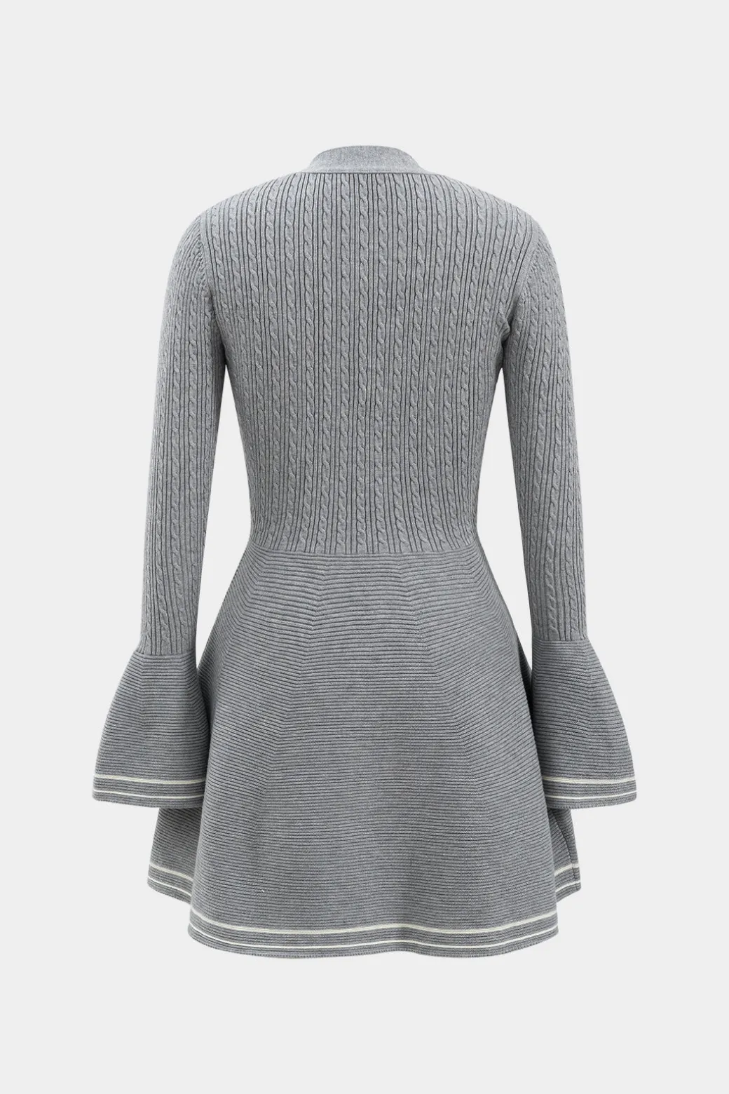 Knitted Button V-Neck Bell Sleeve Long Sleeve Sweater Dress