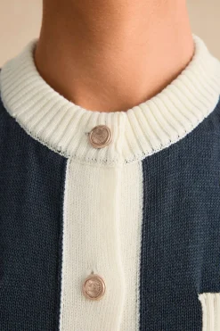 Knitted Contrast Short Sleeve Button Dress