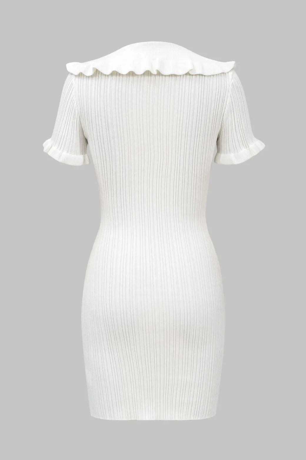 Knitted Metallic Button Ruffle Short Sleeve Dress