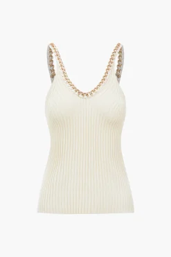 Knitted Metallic Chain Detail Tank Top