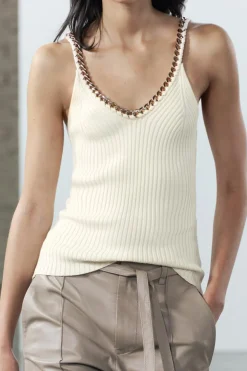 Knitted Metallic Chain Detail Tank Top