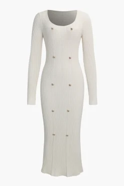 Knitted Metallic Long Sleeve Sweater Dress