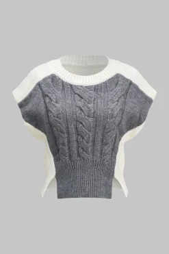 Knitted Patchwork Short-Sleeve Top