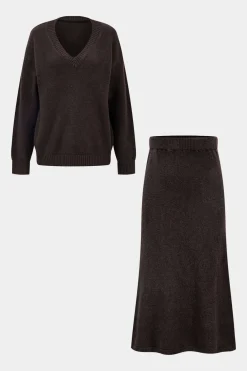 Knitted V-Neck Long-Sleeve Top And Trousers Set
