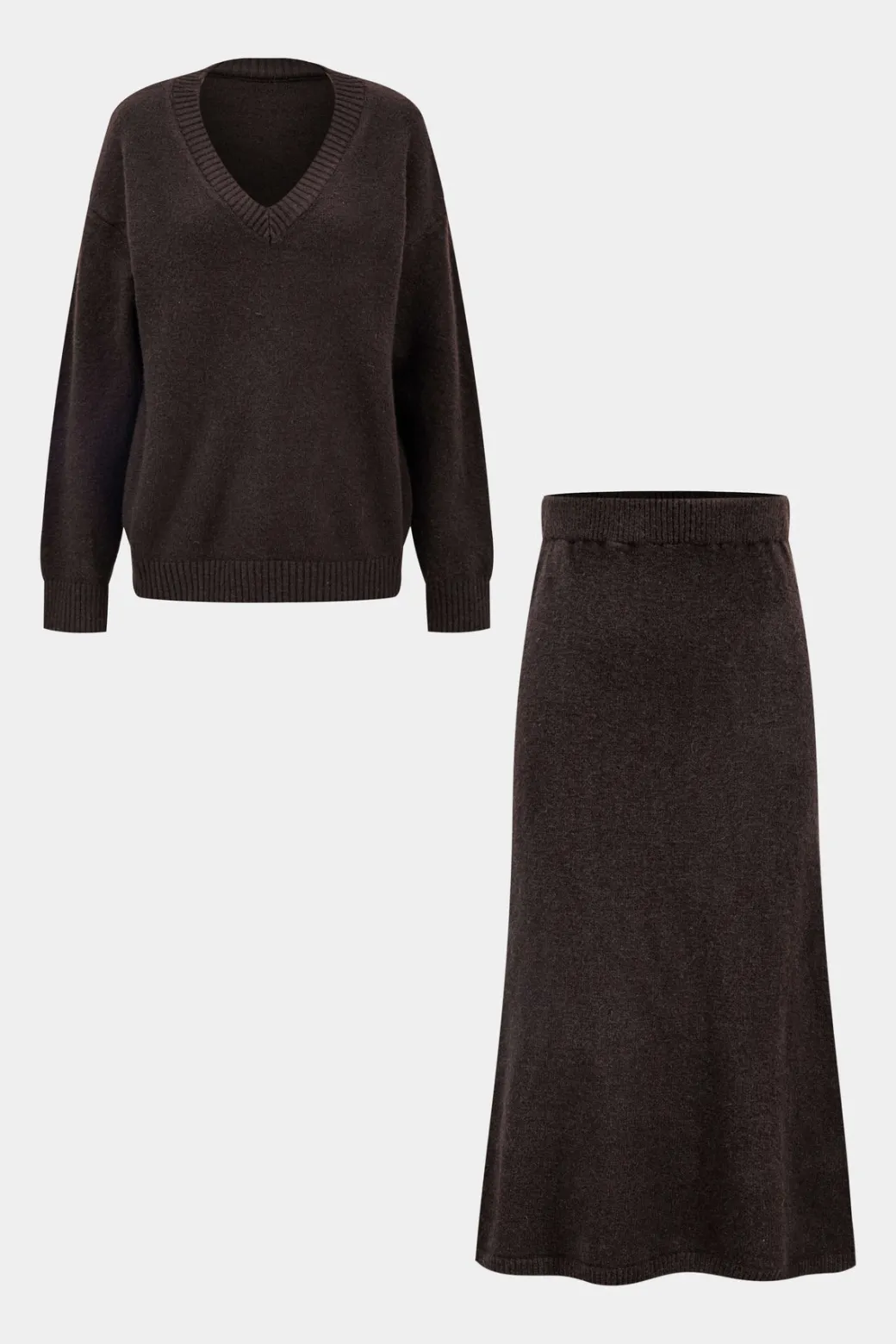 Knitted V-Neck Long-Sleeve Top And Trousers Set