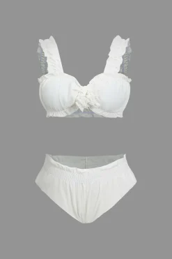 Knot Frill Trim Bikini Swimsuit Set