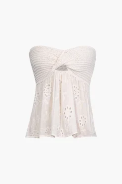 Knot Front Knit Embroidered Tube Top