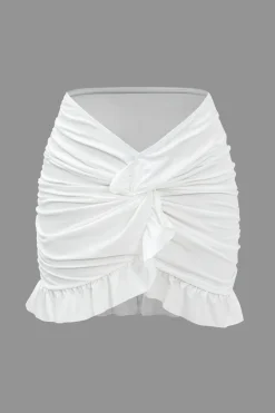 Knot Long Sleeve Top And Ruffle Ruched Detail Skirt Set