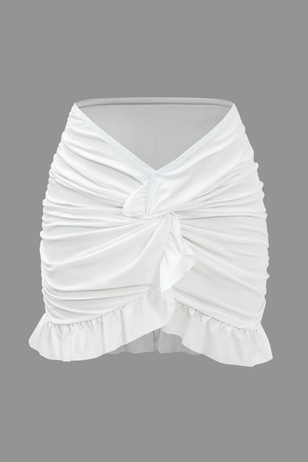 Knot Long Sleeve Top And Ruffle Ruched Detail Skirt Set