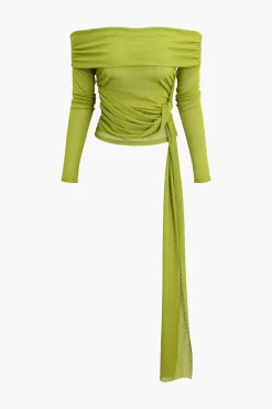 Knot Ruched Off Shoulder Top And Mini Skirt Set