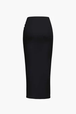 Knot Side Slit Knit Midi Skirt