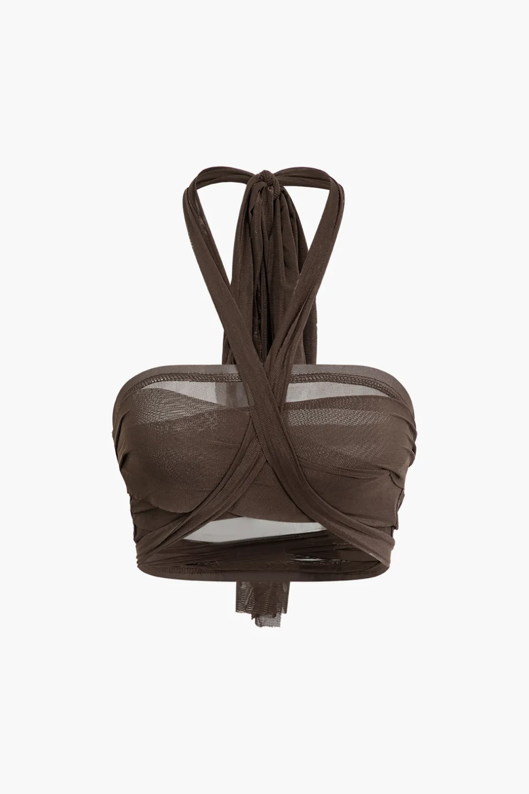 Knot Tie Halter Mesh Tank Top And Mini Skirt Set