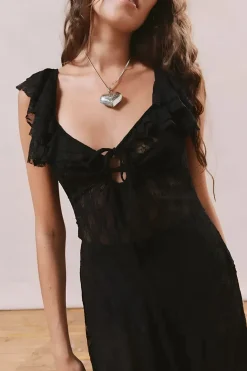 Lace Asymmetrical Tie-Up Midi Dress