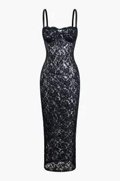 Lace Bustier Slit Slip Maxi Dress