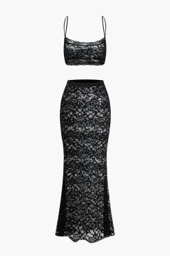 Lace Crop Top And High-Waisted Skirt Set