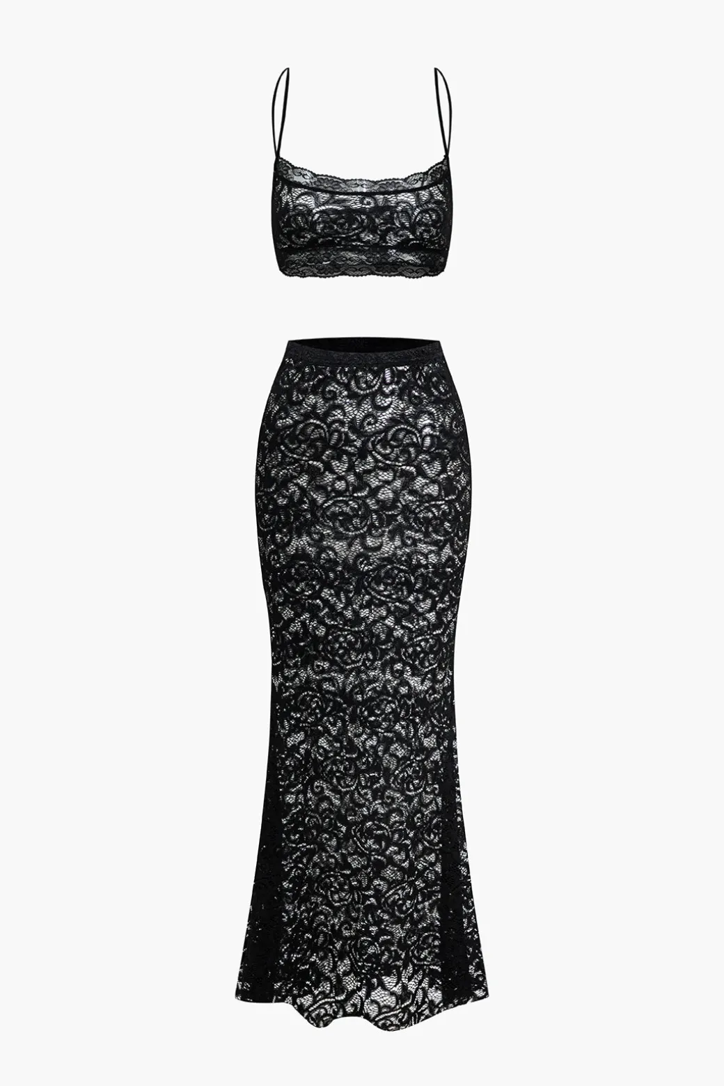 Lace Crop Top And High-Waisted Skirt Set