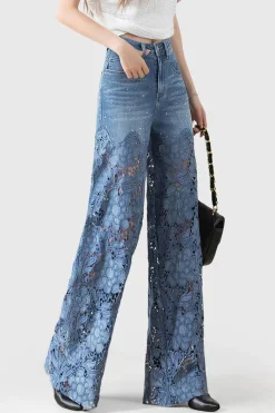 Lace Cut Out Patchwork Wide Leg Jeans