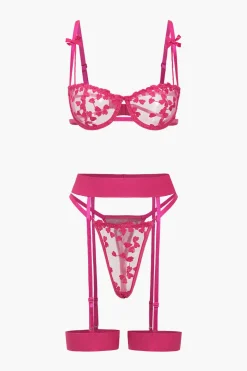 Lace Embroidery Bustier Belted Lingerie Garter Set