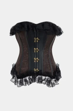 Lace Jacquard Metallic Button Strappy Corset Tube Top
