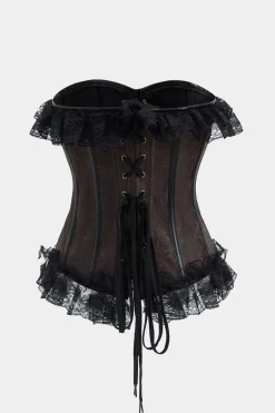 Lace Jacquard Metallic Button Strappy Corset Tube Top