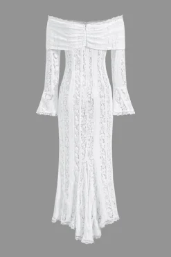 Lace Long Sleeve Strapless Maxi Dress