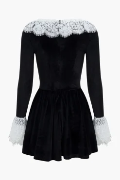Lace Patchwork Velvet Long Sleeve Mini Dress