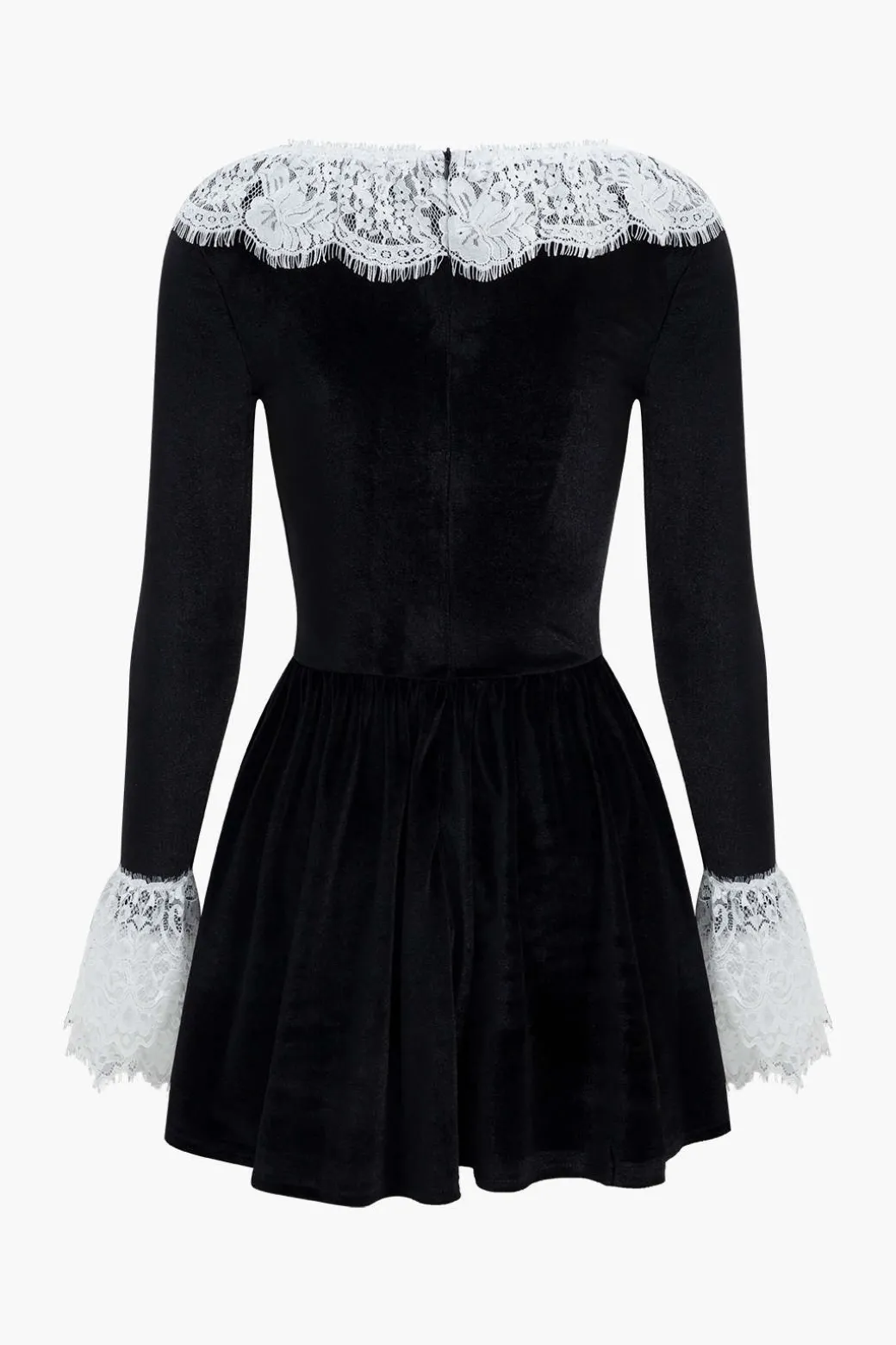 Lace Patchwork Velvet Long Sleeve Mini Dress