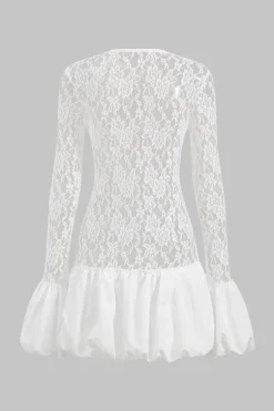 Lace Round Neck Bell Sleeve Mini Dress