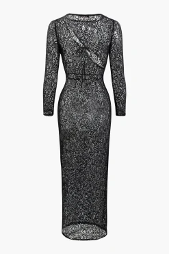 Lace Sheer Cut Out Tie Front Maxi Dress